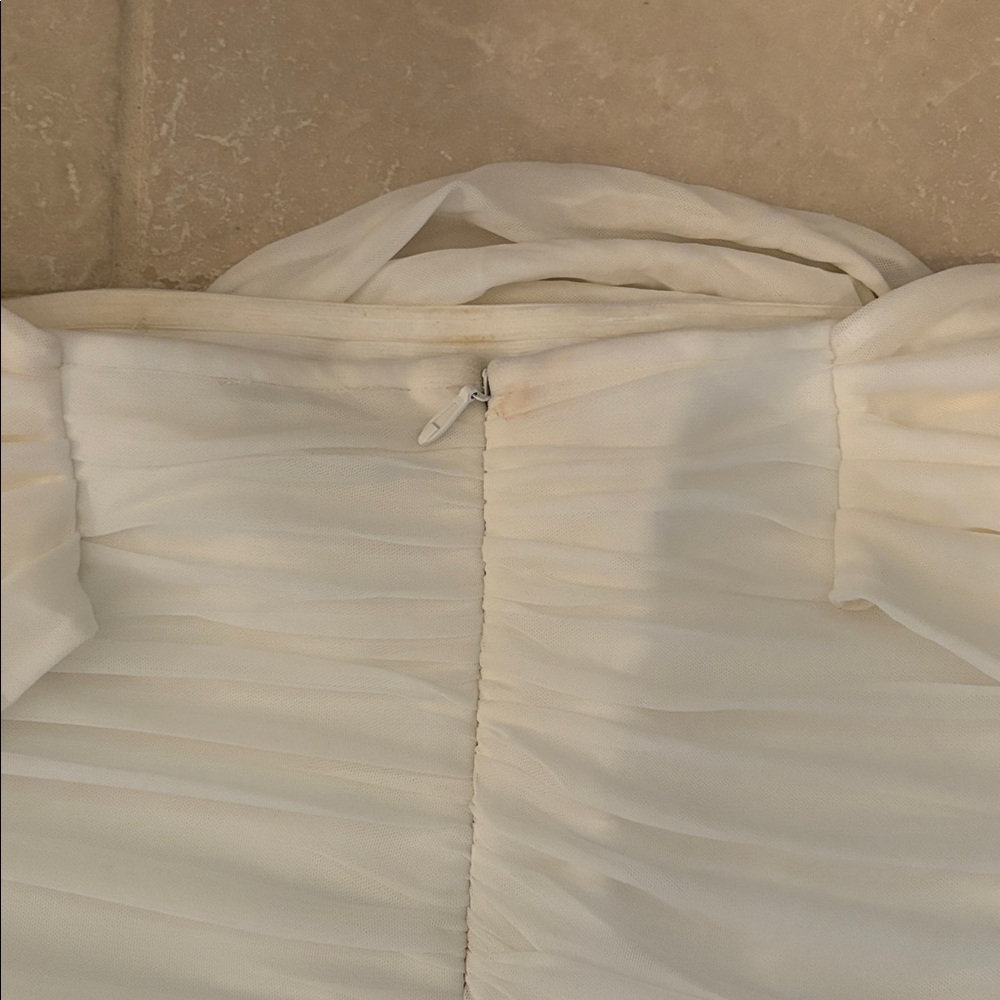 Fashion Nova Ruched White Midi Dress - Picture 5 of 7